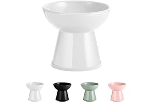 BATITIE Ceramic Elevated Cat Water Bowl - Raised Cat Bowl With Non Slip Rubber Strip - Extra Wide Large Cat Food Dish - Cat Feeding Bowls Whisker Friendly - Microwave and Dishwasher Safe - 6.3 inch - 18.5 oz
