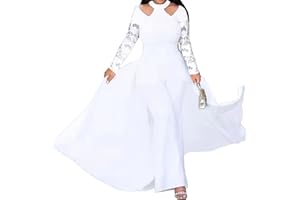 IWFEV combinaison de superposition de patchwork de patchwork de taille haute pleine longueur de fête de dentelle unie à manches longues