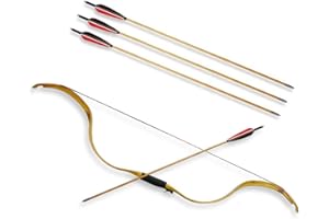 SHARROW Tiro con L'Arco Tradizionale Arco Ricurvo 20lbs Arco in Legno Longbow Fatto a Mano con 3 Frecce per Il Gioco di Pratica di Caccia per Principianti per Adulti