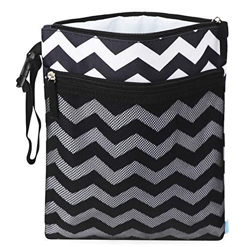 Sac à Couche de Bébé à Fermeture Eclair Etanche Réutilisable Oxford de bain avec poche, sacs de voyage lavables pour la natation, la plage, la piscine, la poussette(Noir)