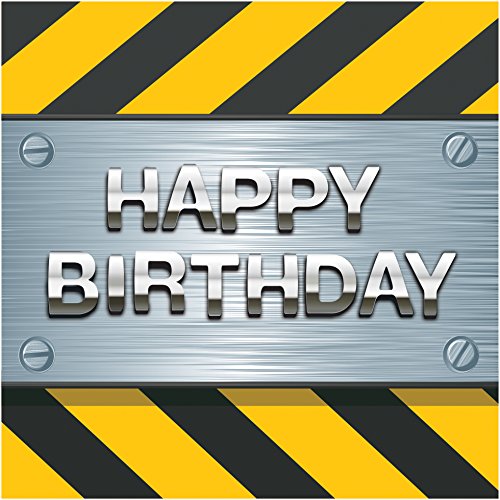 Creative Converting 16 Count 3 Ply Happy Birthday Construction Zone Lunch Napkins, Black/Yellow/Gray