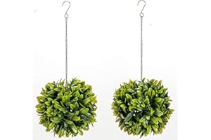 Metro Garden 32cm Rhododendron Glossy Large Leaf Topiary Ball, Artificial Outdoor Plants Hanging Topiary, (Pack of 2)