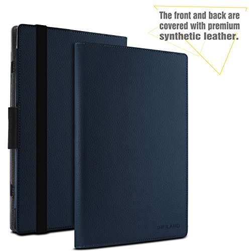 Lenovo Yoga Book Hülle Case, Infiland Slim Fit Folio PU-lederne dünne Kunstleder Schutzhülle Cover Tasche für Lenovo Yoga Book 25,65cm (10,1 Zoll Full HD) 2-in-1 Tablet PC(mit Auto Schlaf / Wach Funktion, Tablet und Tastatur sind nicht entgehaltet)(Dunkleblau) - 2