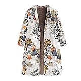 iHENGH Vorweihnachtliche Karnevalsaktion Damen Winter Jacke Dicker Warm Bequem Parka Mantel Lässig Mode Frauen Womens Lose Outwear Button Floral Print Taschen Vintage Übergröße Mäntel(Gelb,L)