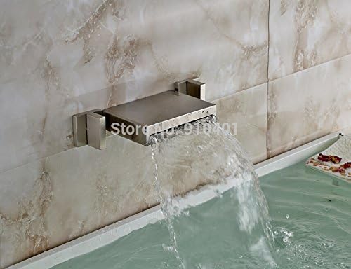 VanMe Basin Faucet Wall Mounted Brushed Nickel Waterfall Bathroom Faucet Square Mixer Tap 2 Handles