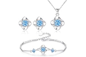FFWTPY 3 Piezas Conjunto Joyería Nudo Celta Cristal Azul Collar Pulsera Pendientes Plata Brillante Elegante Mujer Adorno