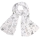 Wicemoon Long Chiffon Silk Scarf Music Symbol Pattern Sunscreen Ultra-thin Shawl Wrap Scarves(White)