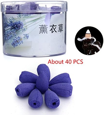 40PCs/Box Backflow Incense Sticks Fit for Backflow Incense Burner Holder, Tibetan Incense Backflow Incense Cones Flower Scent Incense Sticks Rose Jasmine Lavender Osmanthus Sakura Ambergris Lemon Scent (Lavender Scent)