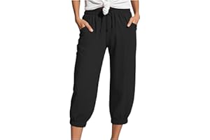 Nuoke Musselin Kurze Hose Damen 2025 Sommer Leinen Capri Shorts Beach Hosen Mit Taschen Sommerhose Leicht Stoffhose Kleid Stretch Gerades Bein Kordelzug Leinenhose Bluse