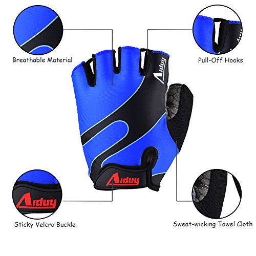 Aiduy FahrradHandschuhe, Fitnesshandschuhe Trainingshandschuhe Halbfinger-Fahrradhandschuhe – Rutschfest, Schaum gepolstert und Klettverschluss - 2