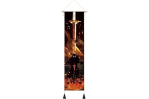 CosplayStudio Kimetsu no Yaiba Rollbild aus Stoff mit Schattenriss & Katana | Demon Slayer Kakemono 142x33cm | Inkl. Haken | Motiv: Kyojuro Rengoku