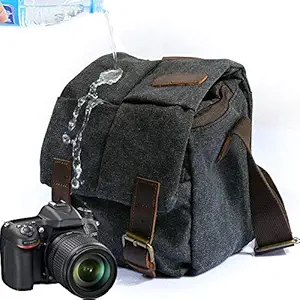Waterproof Canvas Leather Trim DSLR SLR Shockproof Camera Shoulder Messenger Bag? (Dark Grey)