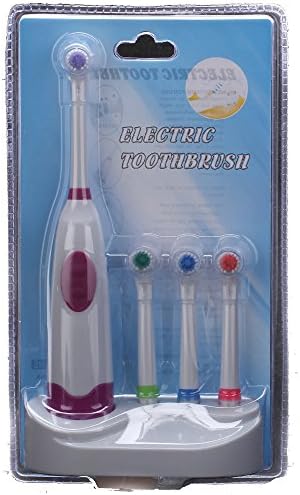 Battery Electric Toothbrush Waterproof Revolving Toothbrush Ultrasonic Sonic Rotary Toothbrush Oral Hygiene Dental Care 4 Heads for Men Women Children (Purple)