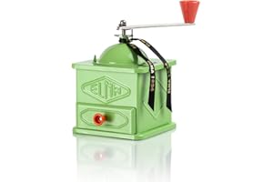 Elma Molinillo Café Manual de Estilo Vintage con Dos Posiciones de Ajuste | Chapa, Uso Decorativo, Color Verde, 10,5 x 10,5 x 15,5 cm | No Muele Café