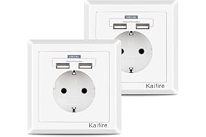 KAIFIRE Enchufes con USB 2.4A, Schuko Toma de Pared con 2 puertos USB para Cargar Smartphone Tableta Color Blanco Enchufe Estándar (2 paquetes)