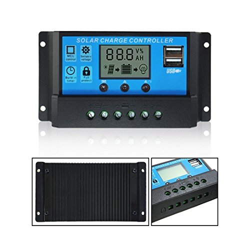 MOHOO 20A 12V-24V Solarladeregler Temperatur Kompensation Überladung Schutz LCD Display Solarladeregler Mit USB Geeignet für Haus, Industrie, Gewerbe, Boot, Auto usw.#