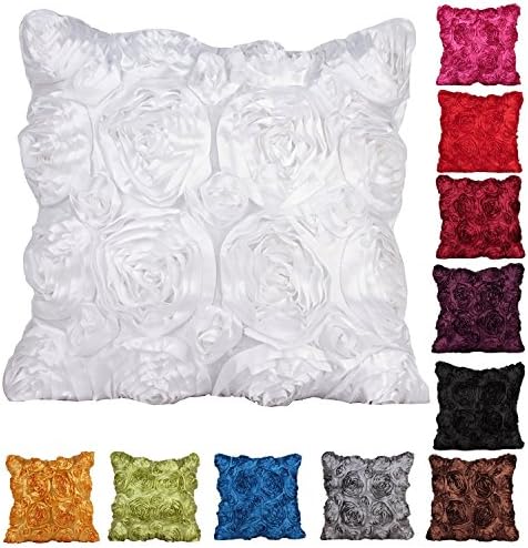 Satin 3D Sculptured Rose Square Home Decor Throw Sofa Car Wedding Party Cushion Cover Pillow Case 40X40CM?White?