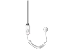 ECD Germany Élément Chauffant Électrique 600W - Blanc - 1/2" - avec Thermostat Régulateur de Température - Revêtement Cuivre - Résistance Thermoplongeur pour Radiateur Électrique Sèche-Serviettes