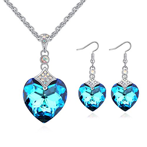 Hot And BoldBlue Swarovski Crystals Diamond Heart/Love/Valentine Earring & Necklace Set For Women'S/Girls (Combo)