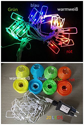 Gresonic 20er LED Lichterkette Lampion/Laternen Deko für Garten, Weihnachten, Party, Hochzeit, Innen und Außen mit dem Stecker (bunt) - 7