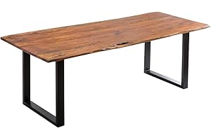 SAM Esszimmertisch 200x100 cm Laurina, Baumkantentisch aus Akazienholz, massiv + nougatfarben, U-Metallgestell Schwarz, Esstisch mit echter Baumkante