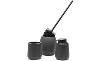 Inbagno Accessori Bagno da appoggio in Set in Ceramica Nera con Effetto Glitter, Design Moderno Elegante