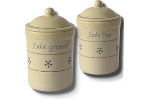 FRATELLI COLÌ Colì Set Barattoli Sale Fino e Grosso in Terracotta Decorata, Barattolo Sale con Coperchio, Porta Sale, Barattolo Da Cucina Stelle