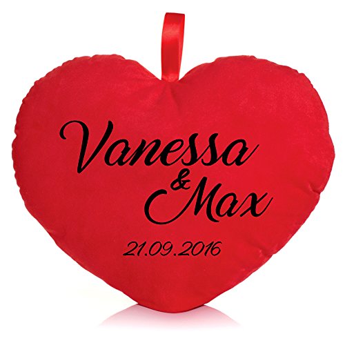 Herzkissen - Personalisiert mit Namen und Datum - großes Kuschelkissen - perfekte Geschenkidee für dich und deine Liebsten - Jahrestag/ Valentinstag/ Weihnachten/ Geburtstag