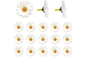 BEYEQCEZ 100 Stücke Weiße Gänseblümchen Gefälschte Blume,Künstliche Blumenköpfe,Künstliche Sonnenblumen Köpfe,Künstliche Blumen,Mini Weiße Gänseblümchen Blütenköpfe, für Blumendekorationen