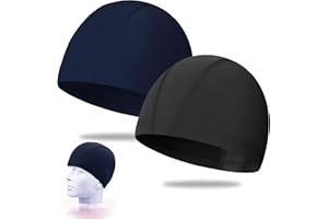 DEVENIRRICHE 2 Stück Elastische Badekappen für Erwachsene, Komfortable Stoff Bademütze Weiche Unisex Badekappe Ohrenschutz Schwimmhaube Schwimmkappe Leichte Badehaube für Herren Damen Lange Kurzes Haar