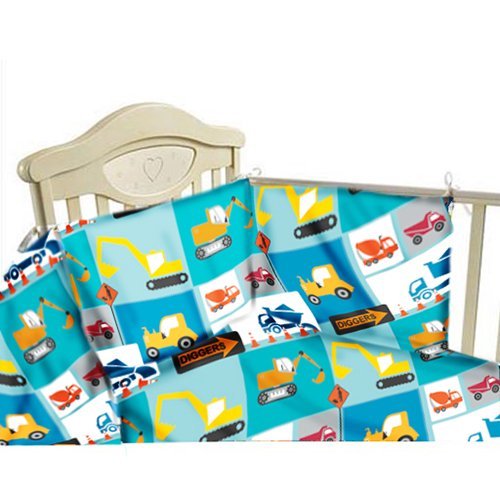 Ready Steady Bed Children's Cot Size Construction Print Duvet Cover & Bumper Set. Size: 100cm x 120cm