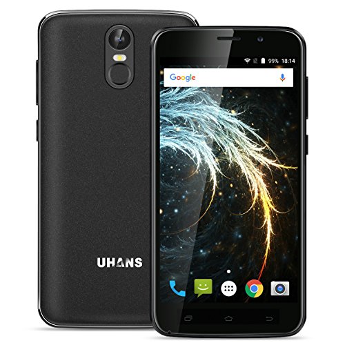 UHANS A6 Smartphone 3G pantalla completa de la laminación de 5.5 pulgadas Android 7.0 MTK6580 Quad Core 1.3GHz 2GB RAM 16GB ROM Fingerprint Scanner 4150mAh Batería-Negro