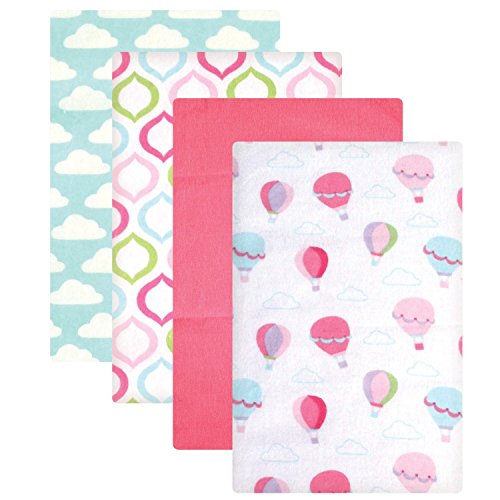Luvable Friends 4 Pack Flannel Receiving Blankets (Pink Balloons)