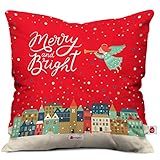 Indigifts Merry & Bright Print Red Cushion Cover 12x12 with Filler 12x12 inch(Xmas Gift for Her, Him, Boy, Girl, Dad, Mom, Friends, Family) - Christmas Decorations