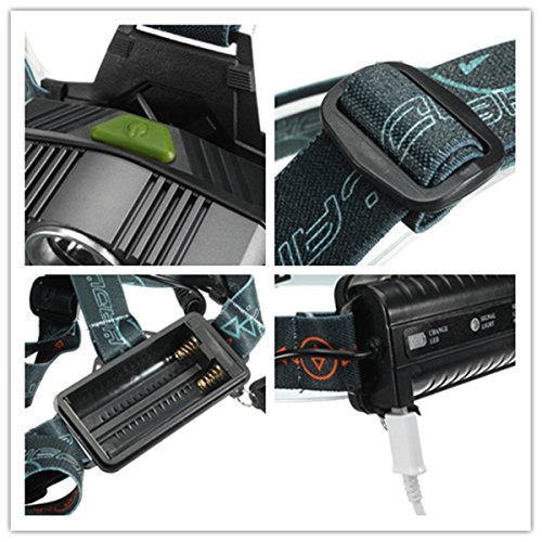 Stirnlampe , SGODDE led Kopflampe(inklusive 2 Akku), 3 x XML T6 + 2xR2 LED 18650 Kopfleuchten ideal für Nachtlese, Camping, Angeln,Abenteuer,Höhlenforschung , Bergsteigen , Klettern, Fahrrad usw - 6