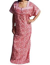 Indiatrendzs Women's Cotton Nighty Printed Sleepwear Maxi Nightgown (Chest : 52")