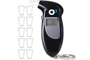 O³ Alcolimetro Homologado con Pantalla LCD - con 10 Boquillas - Probador de Alcohol Portatil - Alcolimetros Homologados para 