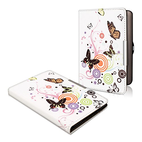 kwmobile Hülle für Tolino Shine / Page – Flipcover Case eReader Schutzhülle – Bookstyle Klapphülle Schmetterlinge Hippie Design Mehrfarbig Pink Weiß - 5