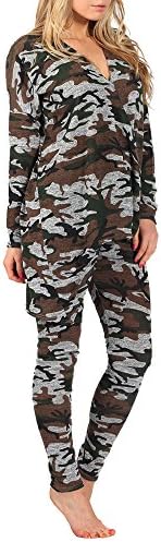 SCO New Womens Camouflage Jogging Suit Set Camo Soft Knitted Full Tracksuit (S/M, Asymmetric)