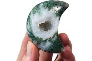 AITELEI Agata di Muschio Naturale Cristallo di Luna Pietre preziose a Forma di Cuore Artigianato di Intaglio di Cristallo Pietra di Palma Burattata Pietra Chakra lucidata Pietra di Preoccupazione