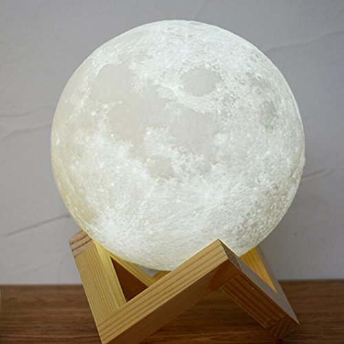 Preisvergleich Produktbild LQQAZY 3D-Druck Mondlampe Mondlampe LED-Schreibtischlampe Nachtlicht Zweifarbige Verfärbung Touch USB-Anschluss Aufladung Urlaub Dekoratives Licht Stufenlos Dimmen,13cm