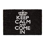 Relaxdays Fußmatte Kokos KEEP CALM 40 x 60 cm Kokosmatte mit rutschfestem PVC Boden Fußabtreter aus Kokosfaser als Schmutzfangmatte und Sauberlaufmatte Fußabstreifer für Außen und Innen Matte, schwarz