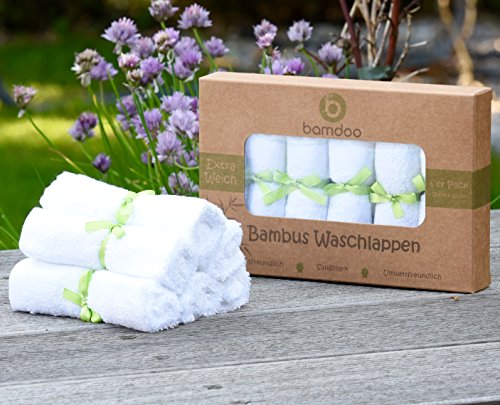 Baby Waschlappen aus Bambus 25 x 25 cm – 6er Pack – Weiß – Mulltücher extra weich - 5