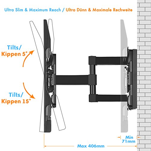 Perlegear TV Wandhalterung für 37-70 Zoll TVs – TV Halterung mit bis zu 45kg Gewicht – Beugt Nacken/Augen-Überanstrengung vor – inklusive 10 Fuß HDMI Kabel und Beton-Dübel - 4