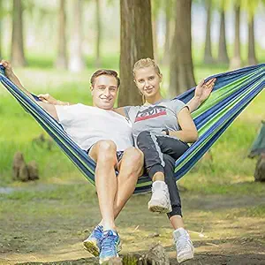 Jukmen Portable Canvas Hammock Curved Wooden Stick Single Double Hammock with Storage Bag Colorful Rainbow Indoor Outdoor Garden Hanging Bed