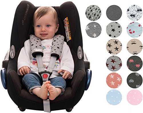 Gurtpolster Gurtpolster Set - universal für Babyschale, Buggy, Kinderwagen, Autositz (z.B. Maxi Cosi City SPS, Cabrio, Cybex Aton usw.)Janabebe® Black Star)