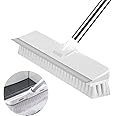 Uoexziyi Cleaning Brush with Long Handle,2 in 1 Floor Scrub Brush Stiff Bristle Brush Scrubber with Squeegee,Shower Scrubber Kit with 108cm Extendable Handle for Bathroom,Kitchen,Deck(White)