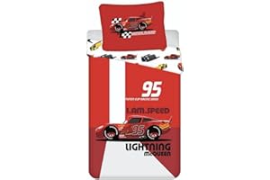 JERRY FABRICS Parure de lit réversible et Taie D'oreiller - Disney Cars -Flash McQueen 95- - 140 cm x 200 cm