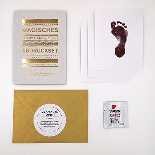 Magisches BABY ABDRUCKSET – keine Tinte, kein Gips! (ausreichend für 3 Hand- oder Fußabdrücke, ab Geburt möglich) – 4x Papier, 1x farbloses Tuch - 2