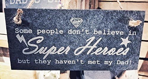 Super Hero Dad Slate Sign with Rope - 25x12cm - A For Him - Father's Day, Birthday, Christmas